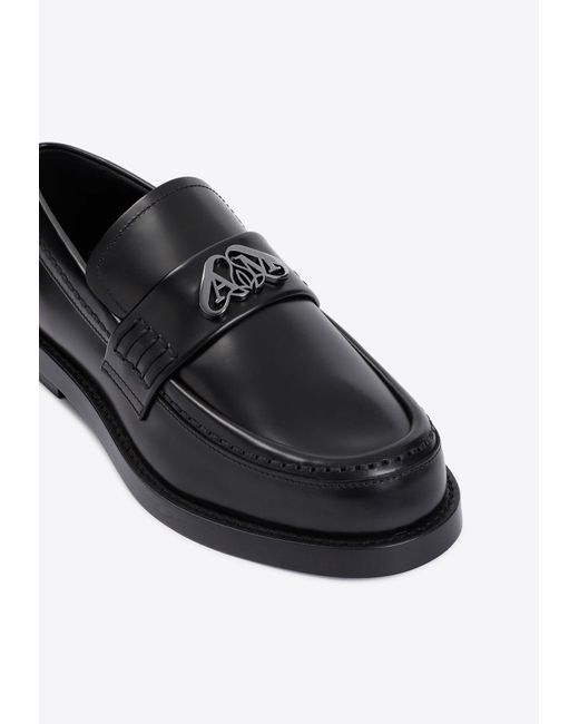 Alexander McQueen Black Logo-Monogram Plaque Leather Loafers