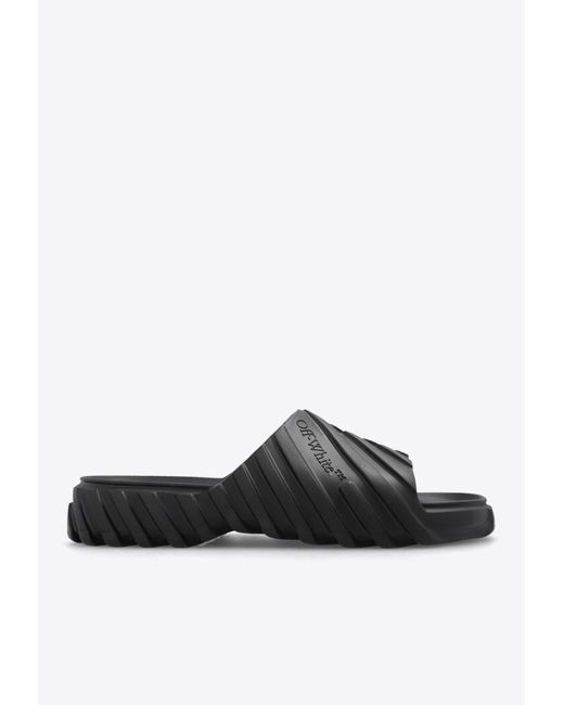 Off-White c/o Virgil Abloh White Exploration Logo Embossed Slides for men
