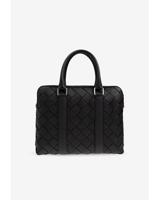 Bottega Veneta Black Slim Intrecciato Leather Briefcase for men