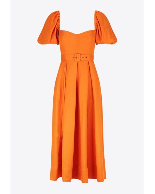 Shona Joy Orange Soller Paneled Midi Dress
