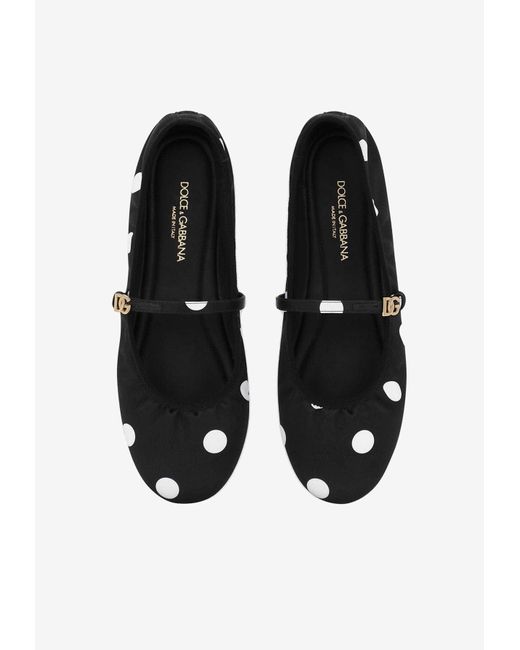 Dolce & Gabbana White Odette Satin Polka Dot Print Ballet Flats