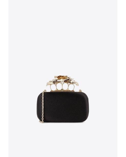 Alexander McQueen Black Carnation Knuckle Clutch