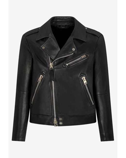Tom Ford Blue Leather Biker Jacket for men