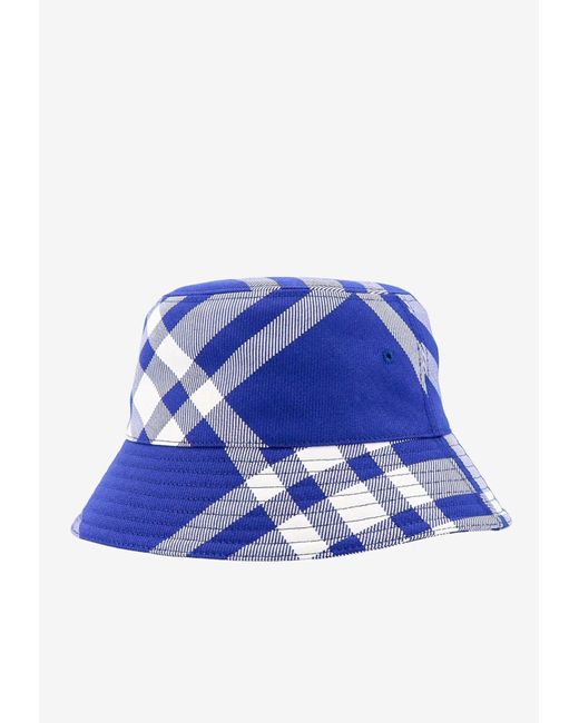Burberry Blue Checked Wool-Blend Bucket Hat for men