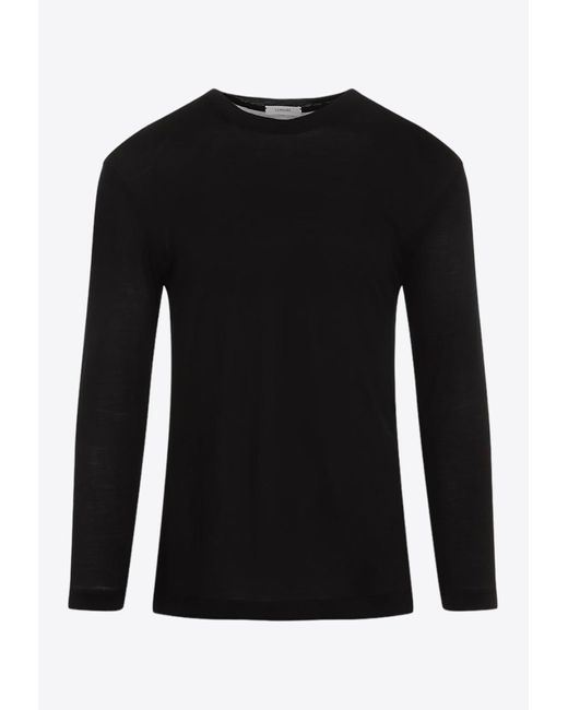 Lemaire Black Long-Sleeved Silk T-Shirt for men