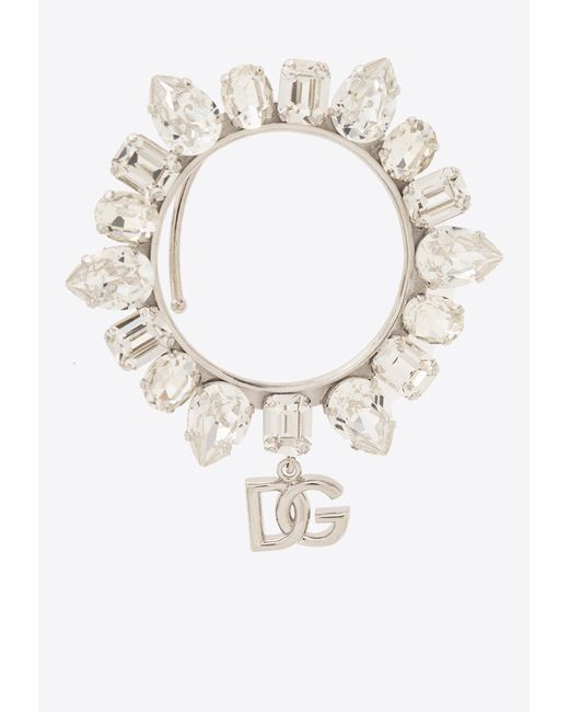 Dolce & Gabbana White Rhinestone Embellished Dg Logo Ear Cuffs