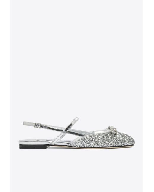 Jimmy Choo White Belinda Glittered Slingback Flats