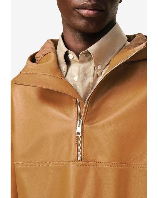 AMI Brown Hooded Leather Jacket for men