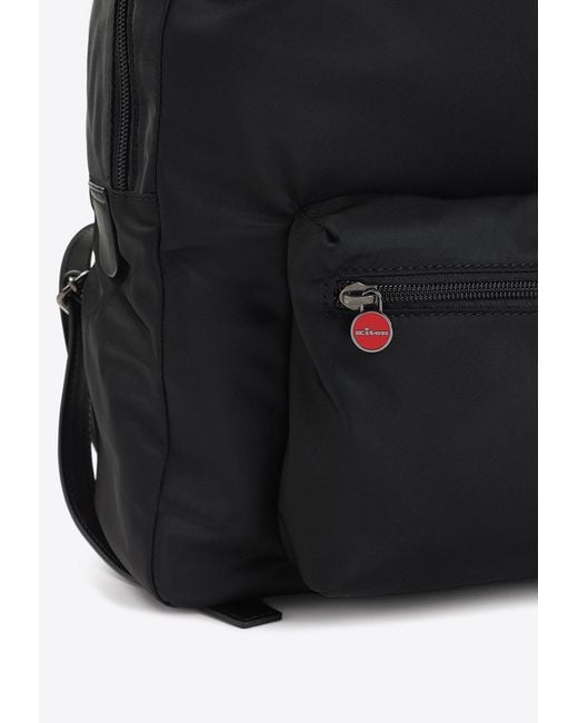 Kiton Black Logo Embroidered Backpack for men