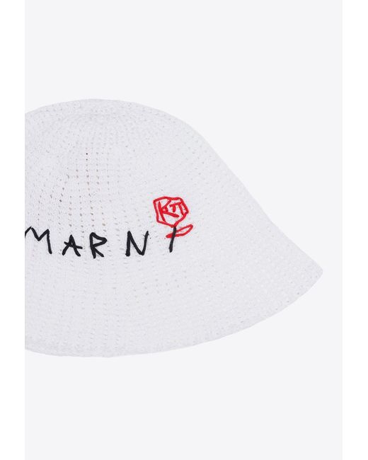 Marni White Logo Crochet Bucket Hat