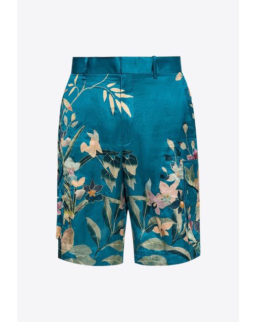 Etro Blue Floral Print Satin Shorts for men