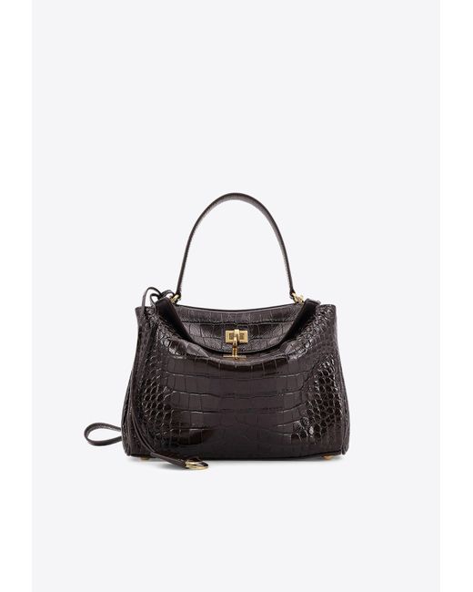 Balenciaga Black Small Rodeo Croc-Embossed Leather Shoulder Bag
