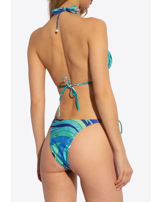 Moschino Blue Printed Self-Tie Bikini Bottoms