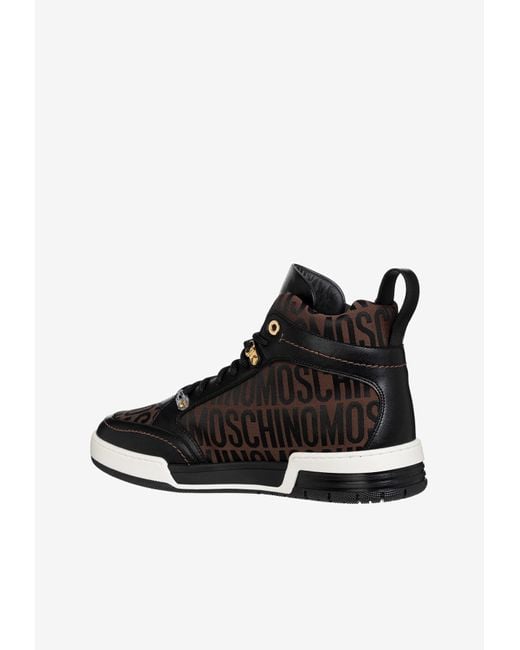 Moschino Black All-Over Jacquard Logo High-Top Sneakers for men