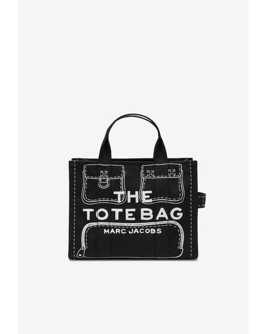 Marc Jacobs Black Medium Trompe L'Oeil Print Cargo Canvas Tote Bag