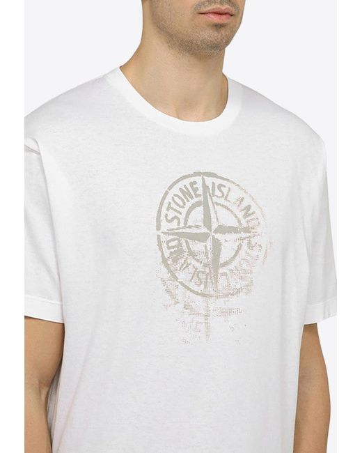 Stone Island White Logo-Print Crewneck T-Shirt for men