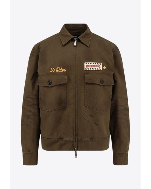 DSquared² Green Zip-Up Denim Jacket for men