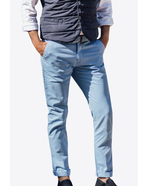 Les Canebiers Blue Tartane Straight-Leg Casual Pants With Folded Hem for men