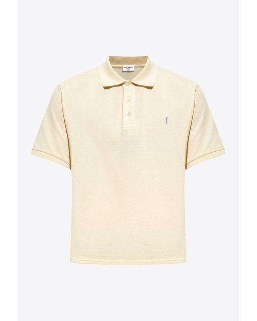 Saint Laurent Natural Cassandre Embroidered Polo T-Shirt for men