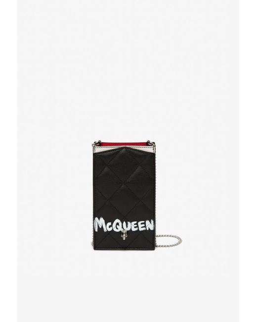 Alexander McQueen Black Graffiti Logo Quilted Phone Case In Calf Leather