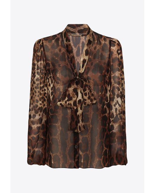 Dolce & Gabbana Brown Animalier Print Silk Shirt
