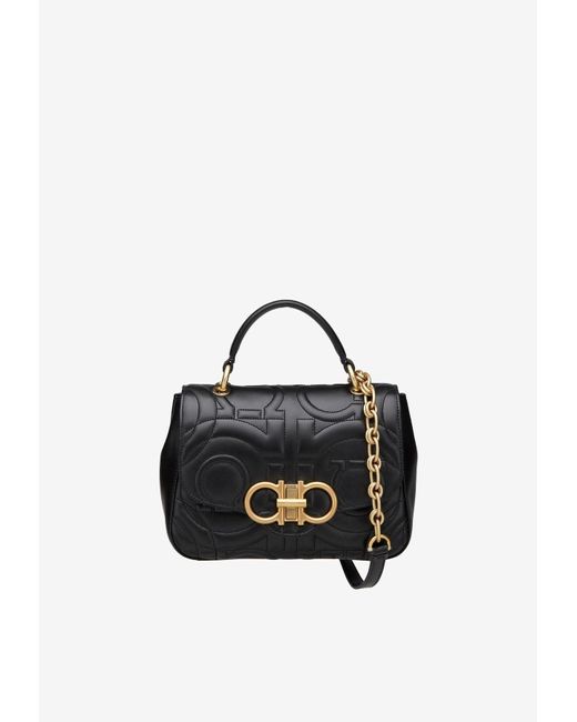 Ferragamo Small Quilted Gancini Top Handle Bag In Calf Leather in Black