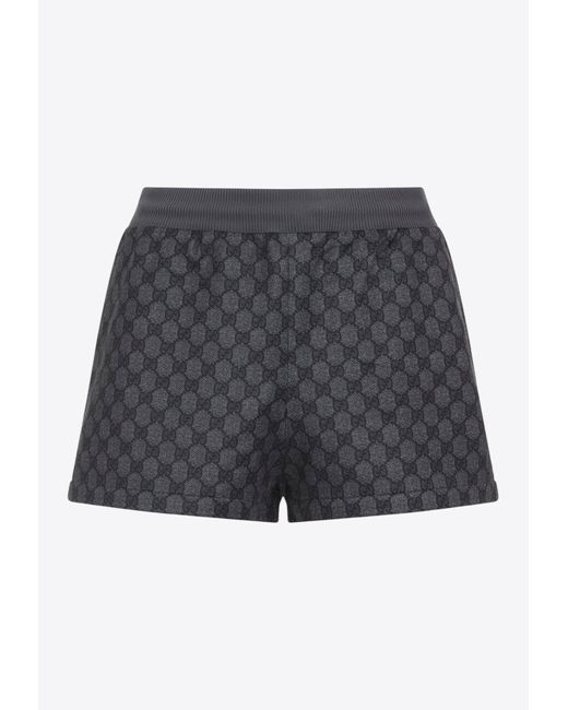 Gucci Gray All-Over Logo Jersey Shorts