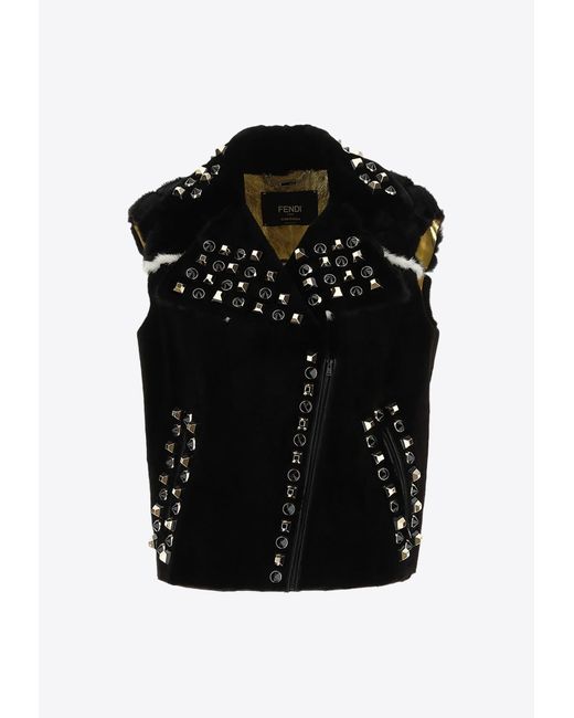 Fendi Black Stud Embellished Zip-Up Vest