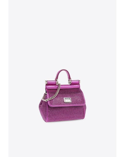 Dolce & Gabbana Pink Mini Sicily Crystal Embellished Top Handle Bag
