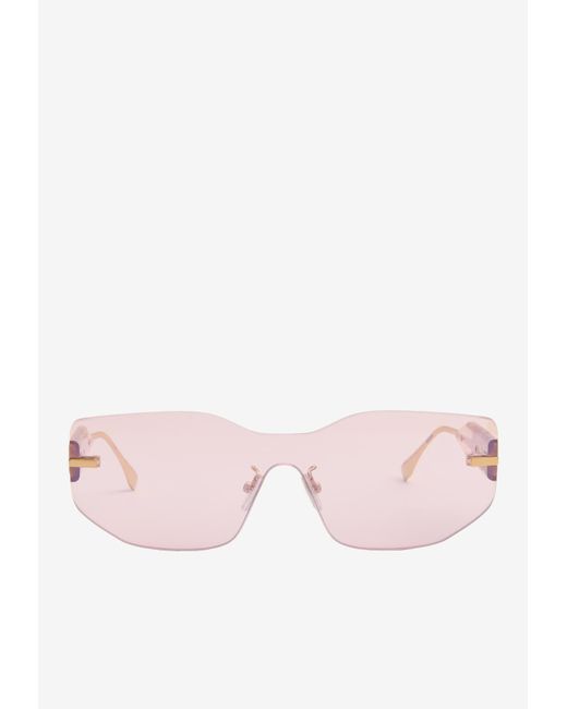 Fendi Pink Graphy Rectangular Shield Sunglasses
