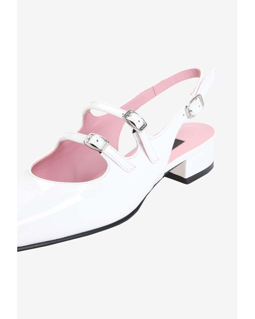 CAREL PARIS White Peche 35 Patent Leather Slingback Pumps