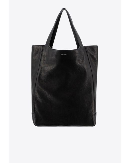 Saint Laurent Black Maxi Grained Leather Top Handle Bag for men