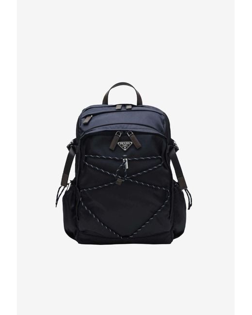 Prada Blue Logo-Plaque Backpack for men