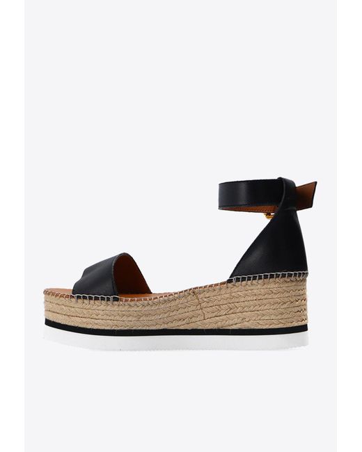 See By Chloé Black Glyn 70 Wedge Leather Sandals
