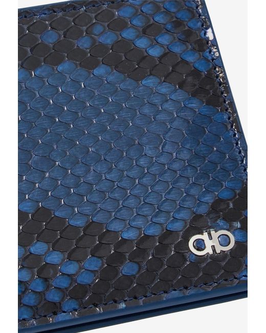 Ferragamo Blue Gancini Python-Embossed Leather Wallet for men