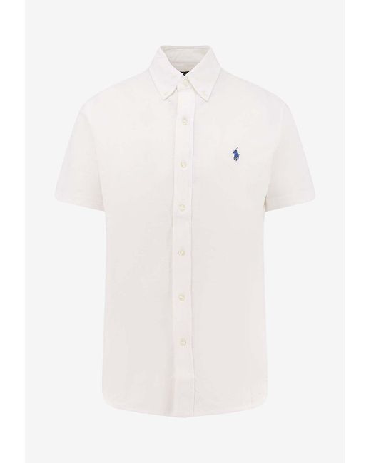 Polo Ralph Lauren Logo Embroidered Buttoned Shirt in White for Men | Lyst