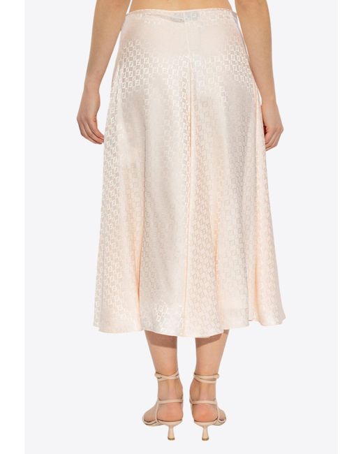 Fendi Natural Ff Jacquard Silk Midi Skirt