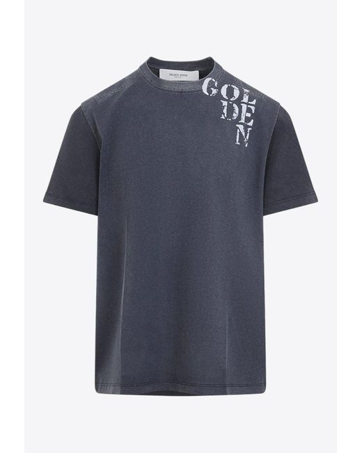 Golden Goose Deluxe Brand Blue Golden Logo Crewneck T-Shirt for men