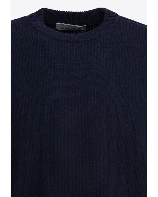 Stone Island Blue Wool Crewneck Sweater for men