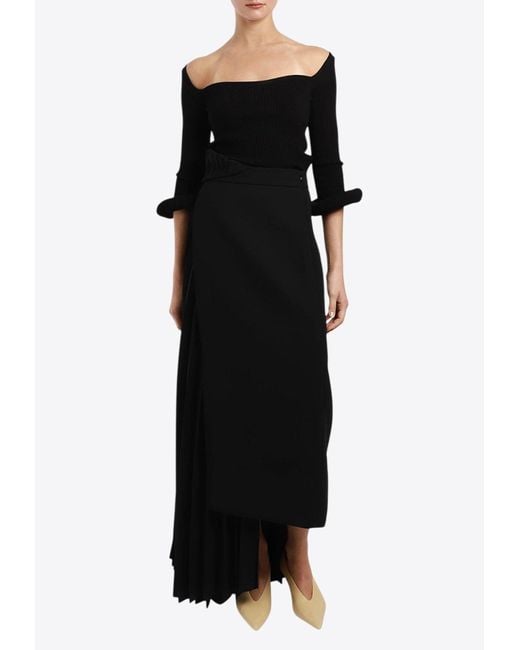 A.W.A.K.E. MODE Black Asymmetrical Skirt With Pleated Insert