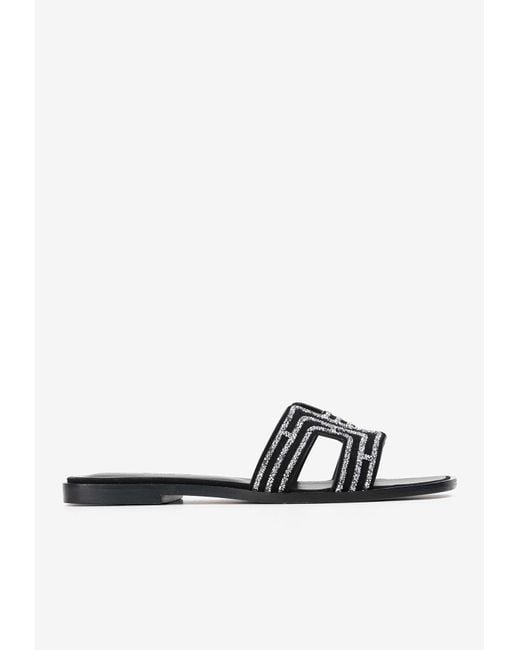 Hermès White Oran H Cut-out Crystal-embellished Sandals