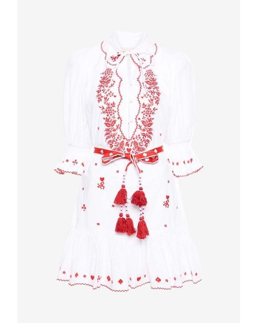 ALMAIS Hearts-Embroidered Cotton Mini Dress in White | Lyst