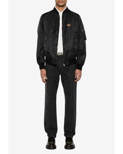 Valentino Black Vlogo Patch Zip-Up Bomber Jacket for men