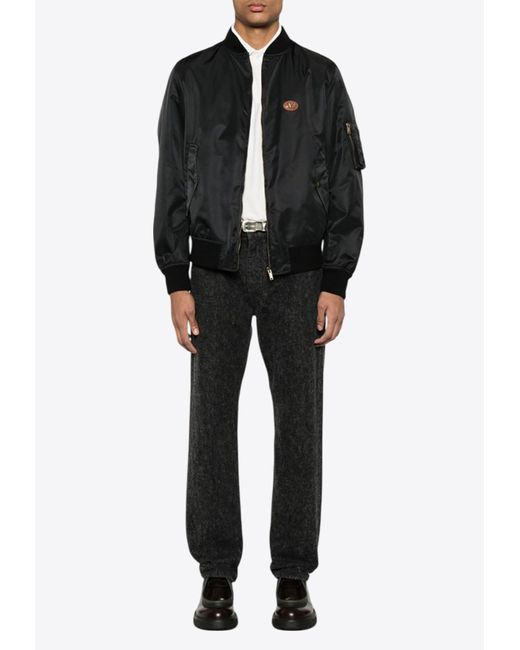 Valentino Black Vlogo Patch Zip-Up Bomber Jacket for men