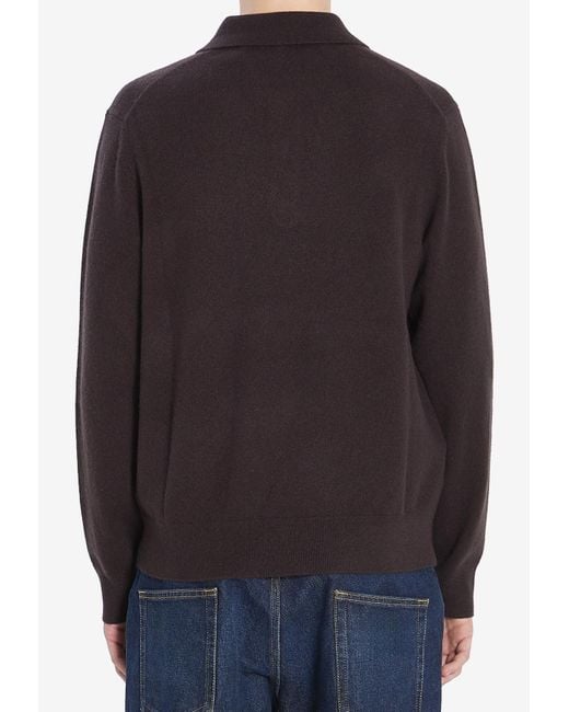 Burberry Black Embroidered Ekd Long-Sleeved Polo T-Shirt for men