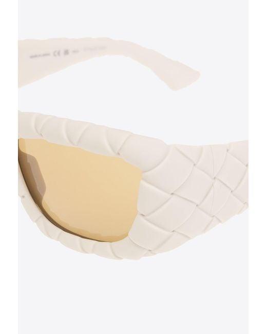 Bottega Veneta Natural Intrecciato Rectangular Sunglasses