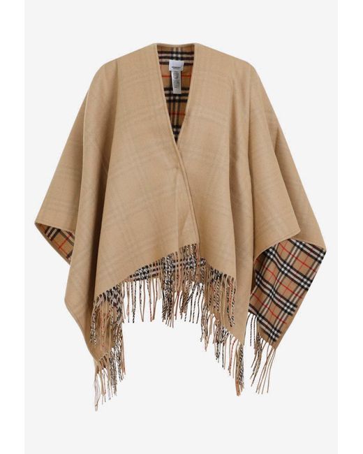 Burberry Natural Fringed Reversible Wool Cape