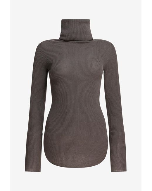 Rick Owens Brown Turtleneck Wool Sheer Sweater