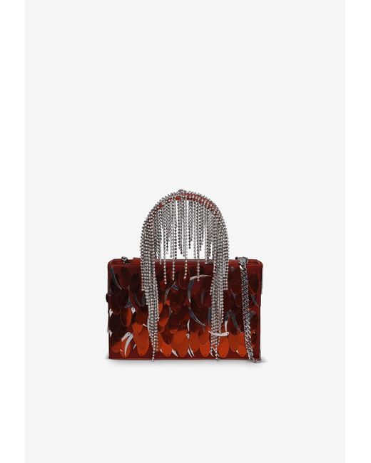 Kara Orange Sequined Crystal Fringed Tote Bag