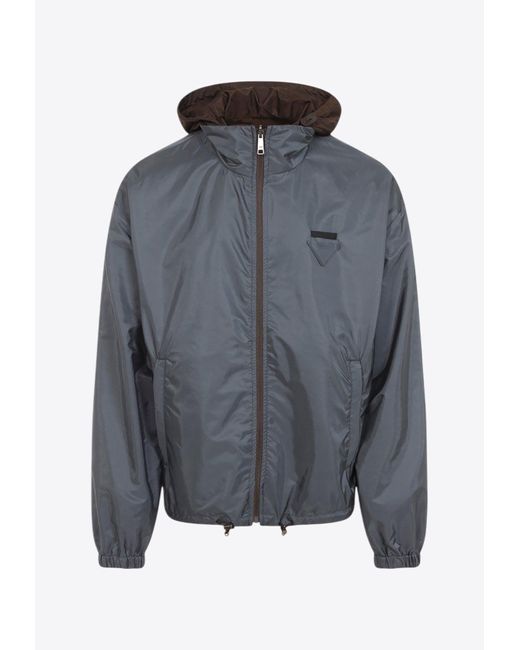 Prada Brown Reversible Hooded Jacket With Triangle-Logo for men